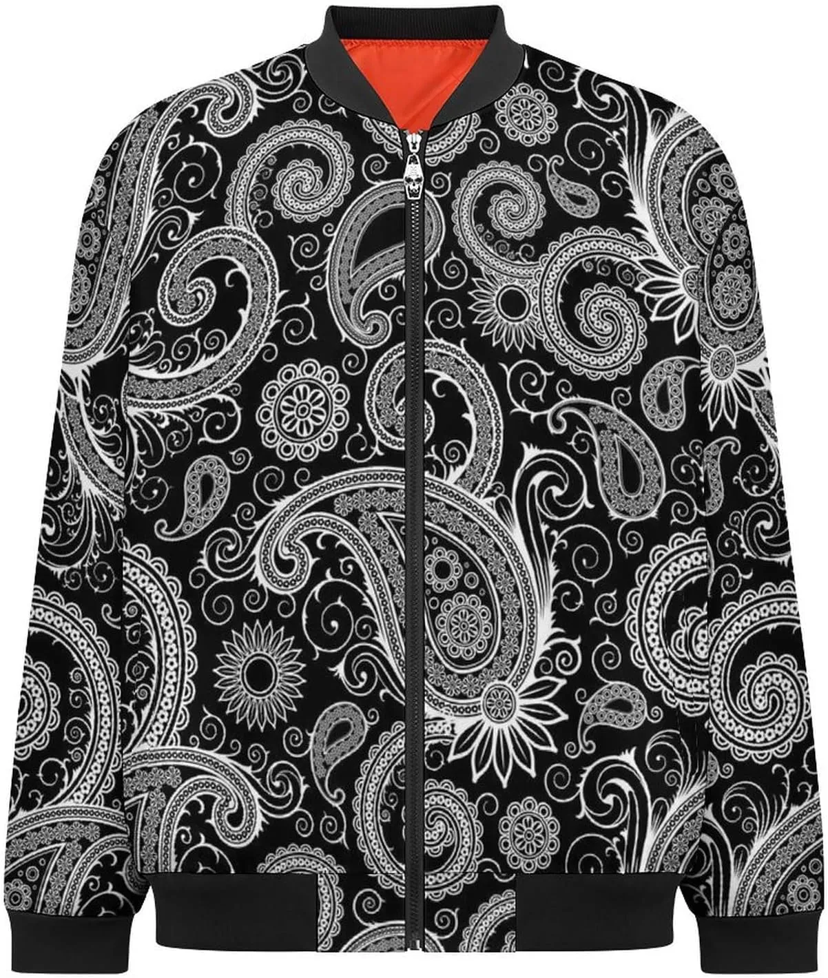 Black and White Paisley Pattern Men's Bomber Jacket Lightweight Windbreaker Fashion Spring Fall Coats Casual Jackets for Men