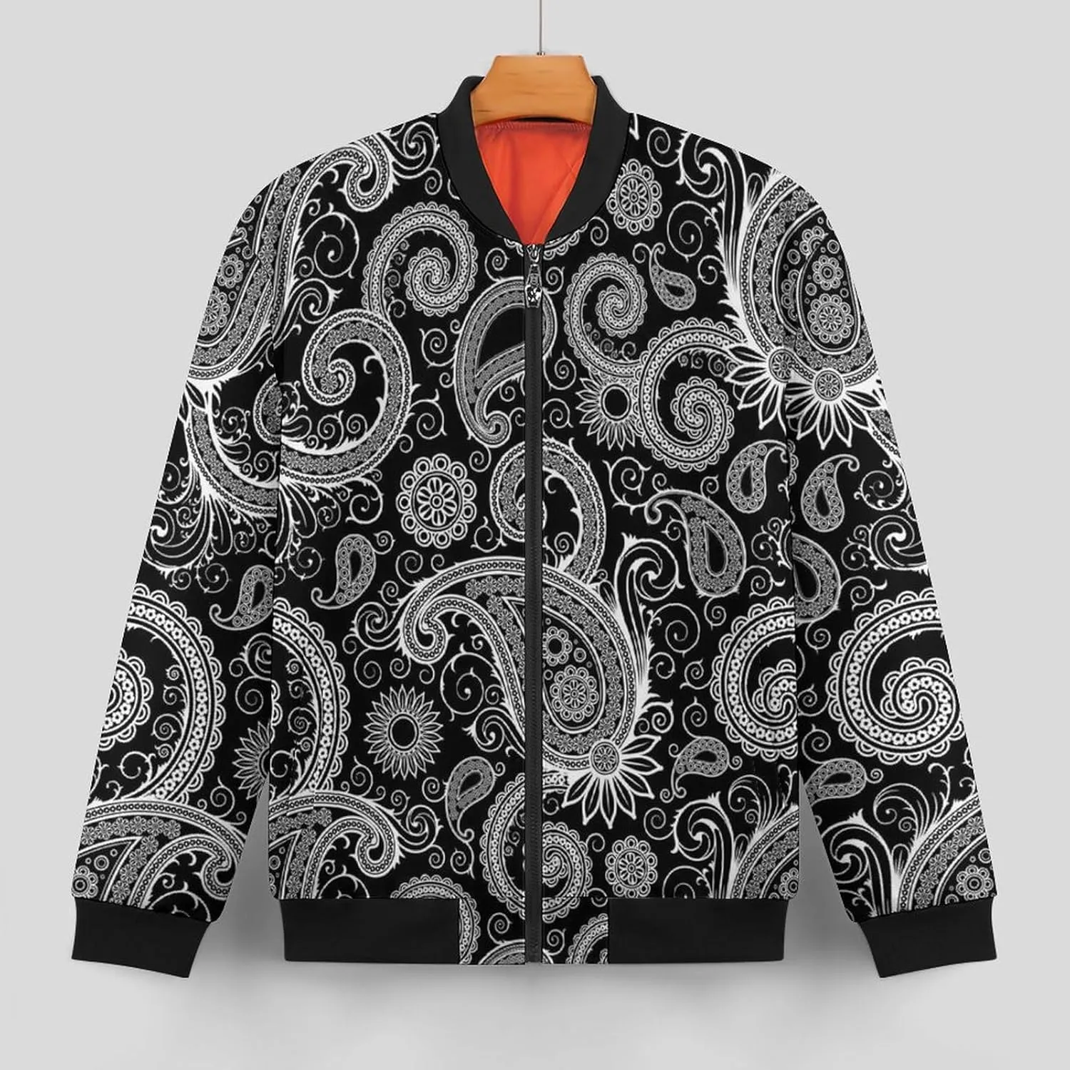 Black and White Paisley Pattern Men's Bomber Jacket Lightweight Windbreaker Fashion Spring Fall Coats Casual Jackets for Men