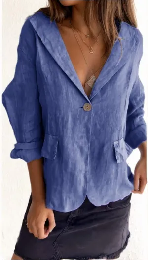 Blazer for Women Casual Linen Long Sleeve Lapel Lightweight Suit One Button Work Dressy Blazer Spring Summer