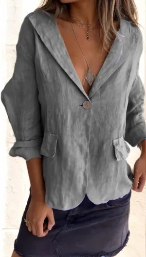 Blazer for Women Casual Linen Long Sleeve Lapel Lightweight Suit One Button Work Dressy Blazer Spring Summer