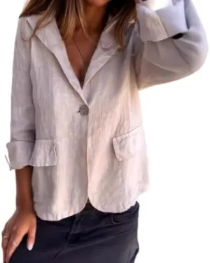 Blazer for Women Casual Linen Long Sleeve Lapel Lightweight Suit One Button Work Dressy Blazer Spring Summer