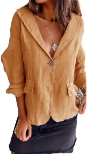 Blazer for Women Casual Linen Long Sleeve Lapel Lightweight Suit One Button Work Dressy Blazer Spring Summer