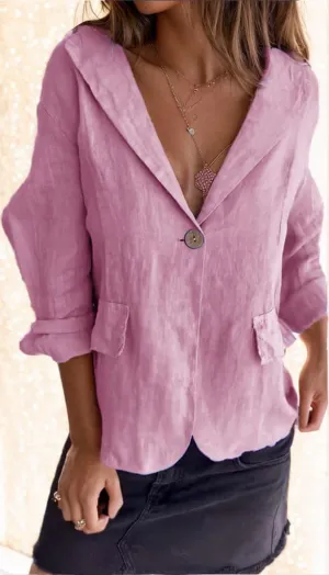 Blazer for Women Casual Linen Long Sleeve Lapel Lightweight Suit One Button Work Dressy Blazer Spring Summer