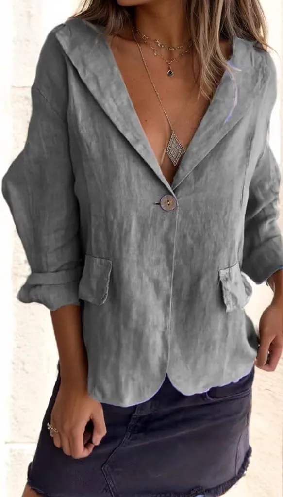 Blazer for Women Casual Linen Long Sleeve Lapel Lightweight Suit One Button Work Dressy Blazer Spring Summer