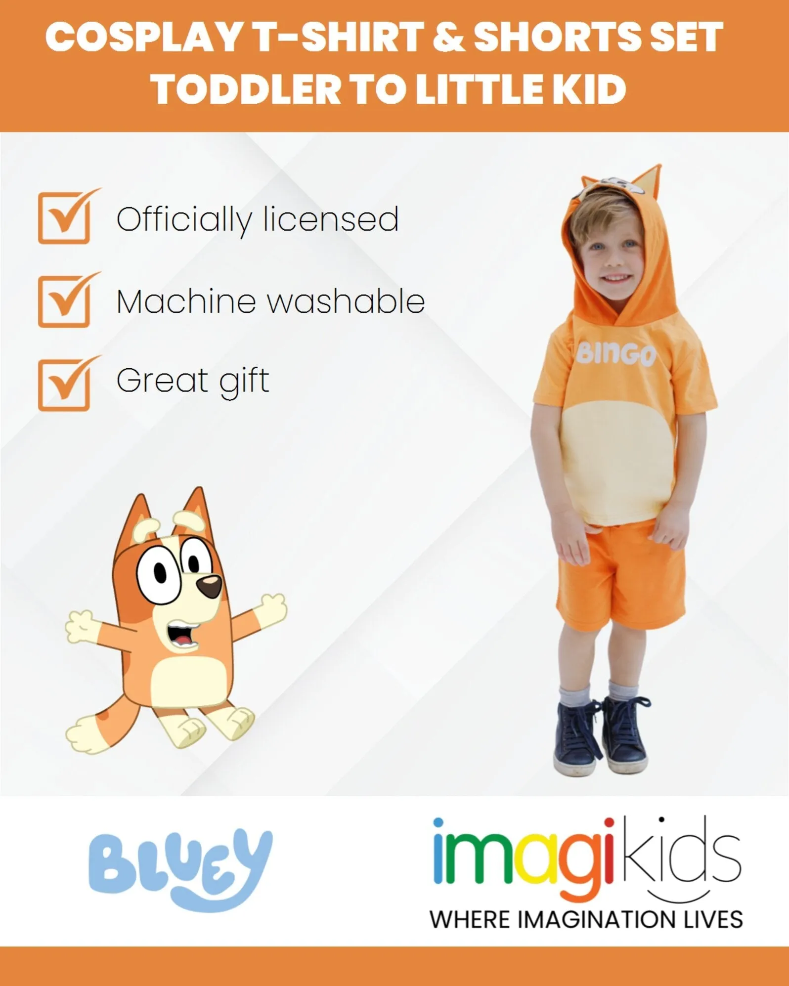 Bluey Bingo (Bluey) Hooded Cosplay T-Shirt and French Terry Shorts Outfit Set