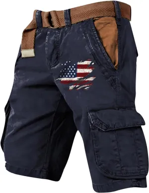 Board Shorts Denim Overalls with Printed American Flag Overalls with Bibs Lightweight Breathable