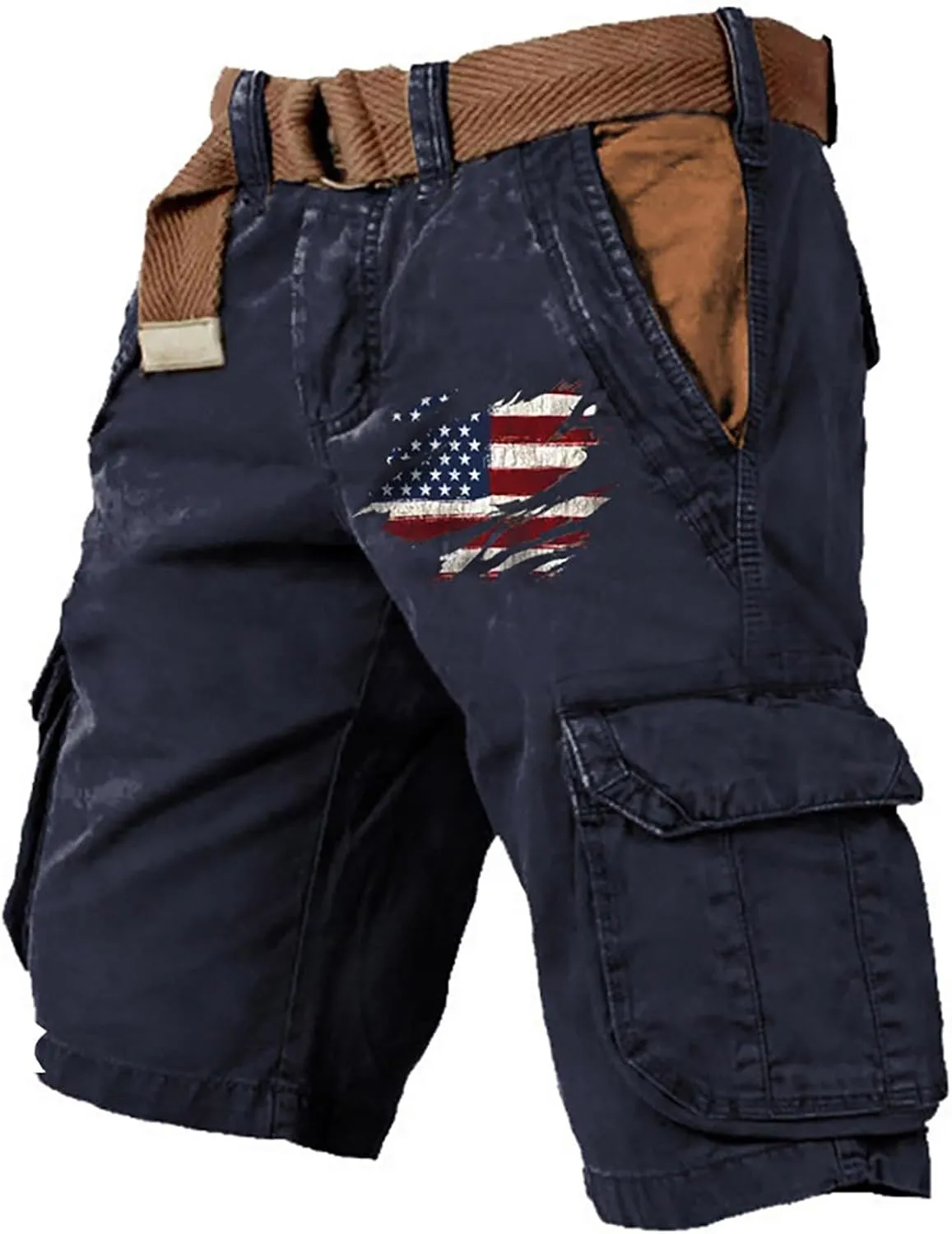 Board Shorts Denim Overalls with Printed American Flag Overalls with Bibs Lightweight Breathable