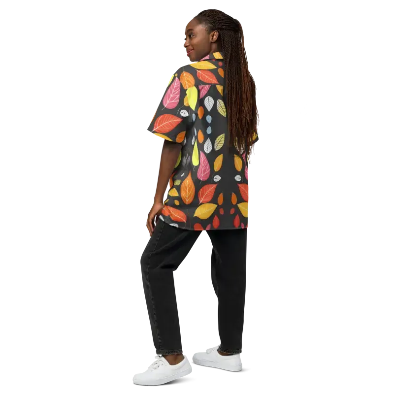 Bold Colorful Leaves Unisex Button Shirt