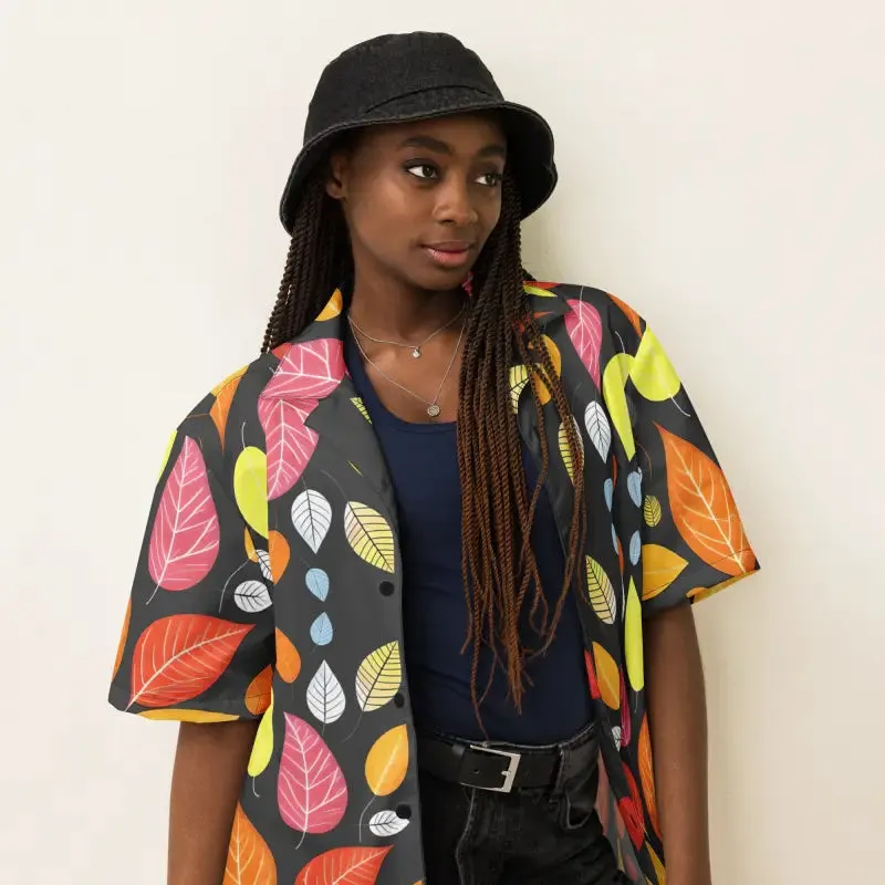 Bold Colorful Leaves Unisex Button Shirt