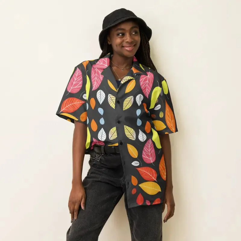 Bold Colorful Leaves Unisex Button Shirt