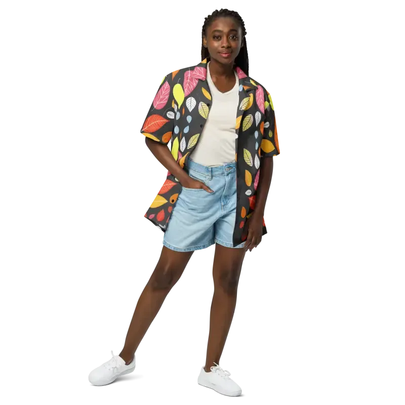 Bold Colorful Leaves Unisex Button Shirt