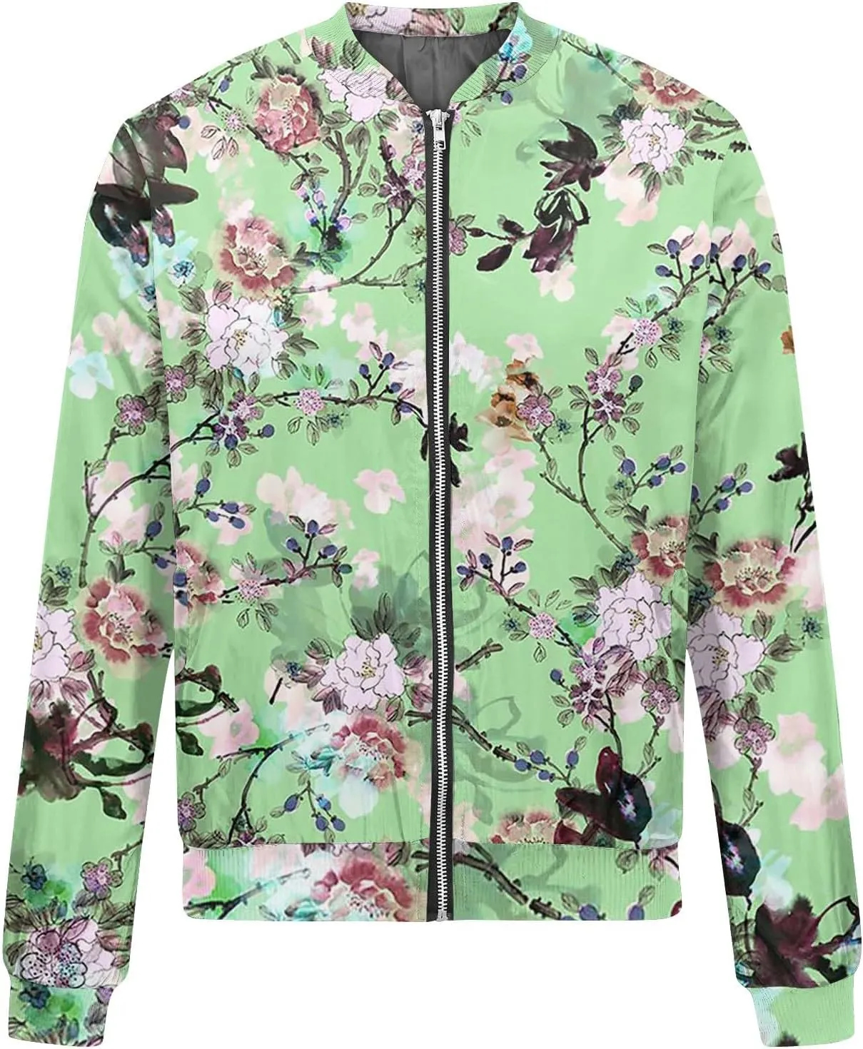 Bomber Jacket Women 2024 Trendy Full Zip Up Coat Long Sleeve Outwear Lightweight Windbreaker Outerwear Fall Jackets