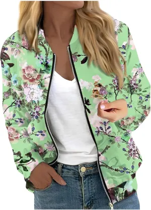 Bomber Jacket Women 2024 Trendy Full Zip Up Coat Long Sleeve Outwear Lightweight Windbreaker Outerwear Fall Jackets