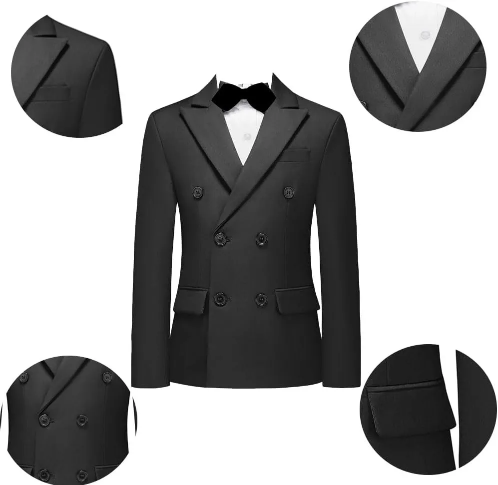 Boys Double Breasted Blazer Classic Jacket for Boy Wedding Retro Casual Jacket Formal Double Breasted Sport Coat