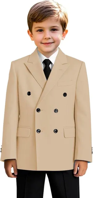 Boys Double Breasted Blazer Classic Jacket for Boy Wedding Retro Casual Jacket Formal Double Breasted Sport Coat