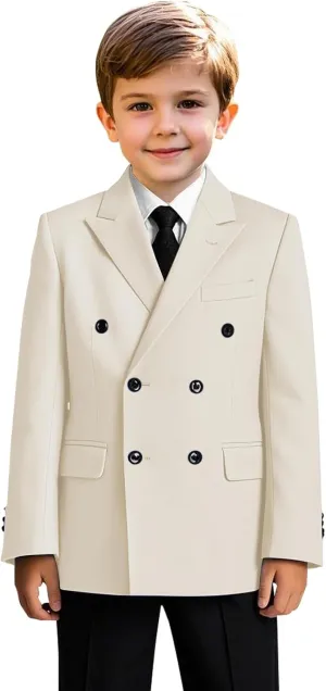 Boys Double Breasted Blazer Classic Jacket for Boy Wedding Retro Casual Jacket Formal Double Breasted Sport Coat