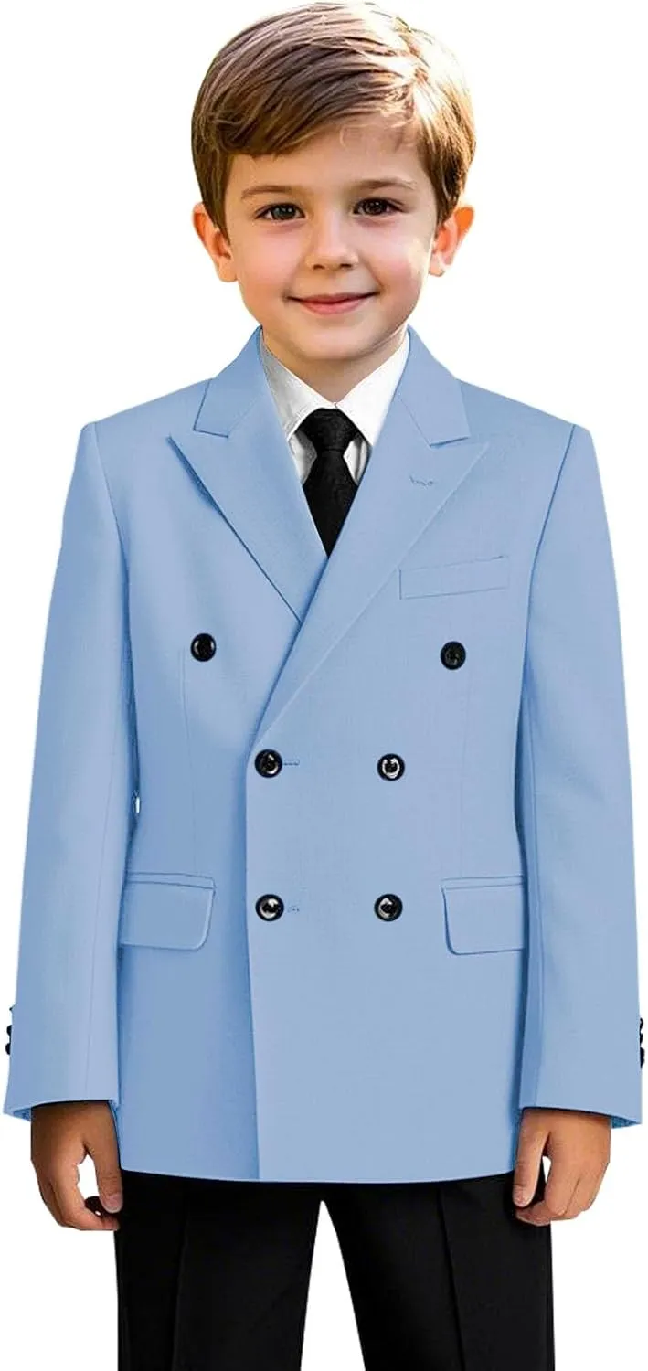 Boys Double Breasted Blazer Classic Jacket for Boy Wedding Retro Casual Jacket Formal Double Breasted Sport Coat