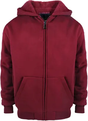 Boys' Fashion Zip Up Hoodie Plain Comfort Fleece Jacket Youth Heavyweight Sherpa Lined Sweatshirts