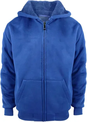 Boys' Fashion Zip Up Hoodie Plain Comfort Fleece Jacket Youth Heavyweight Sherpa Lined Sweatshirts