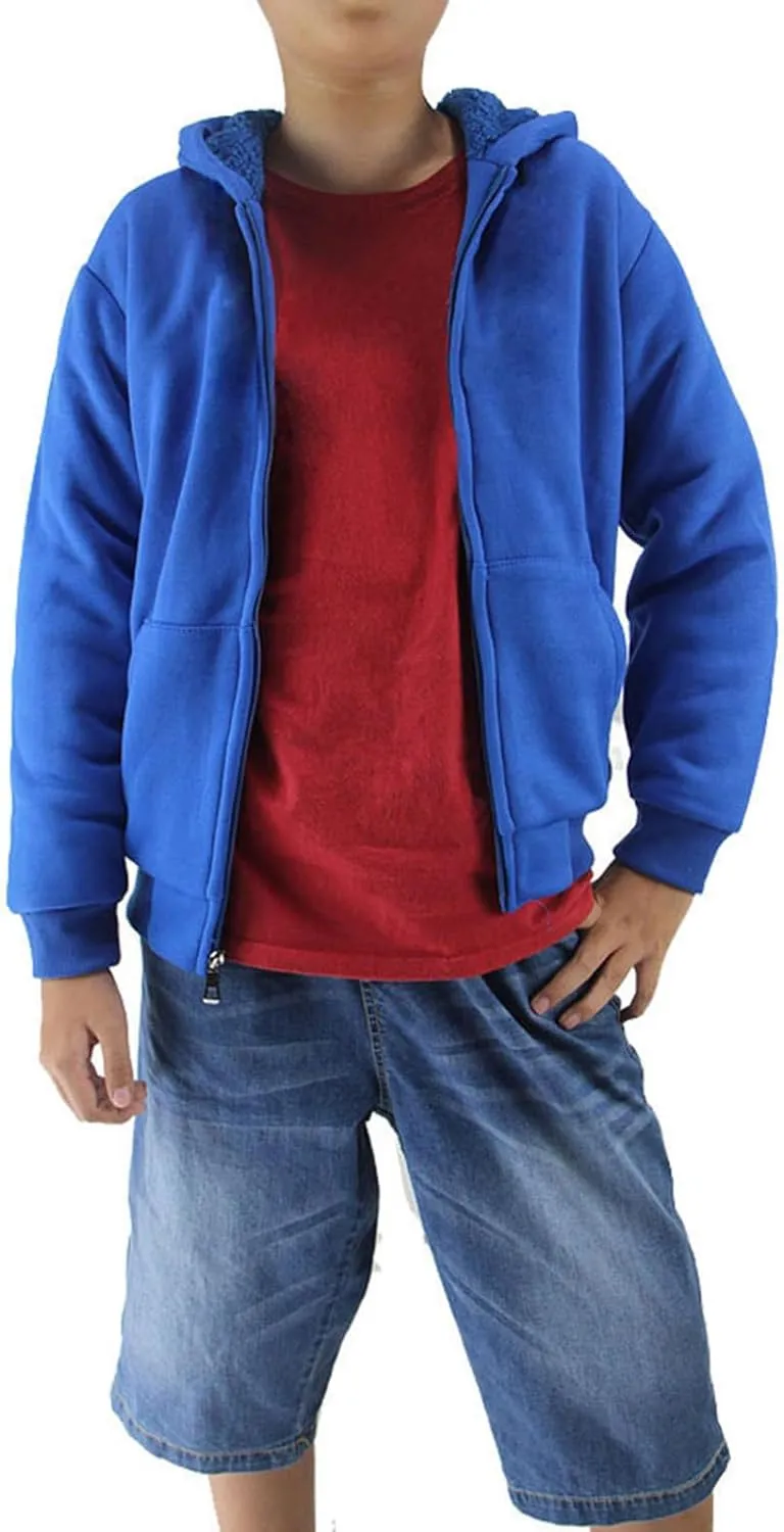 Boys' Fashion Zip Up Hoodie Plain Comfort Fleece Jacket Youth Heavyweight Sherpa Lined Sweatshirts