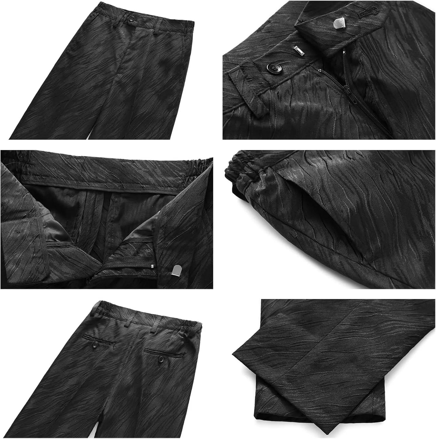 Boys Suit Slim Fit 3 Piece Tuxedo Formal Ripple Pattern Suit Set One Button Blazer Jacket Vest Pants