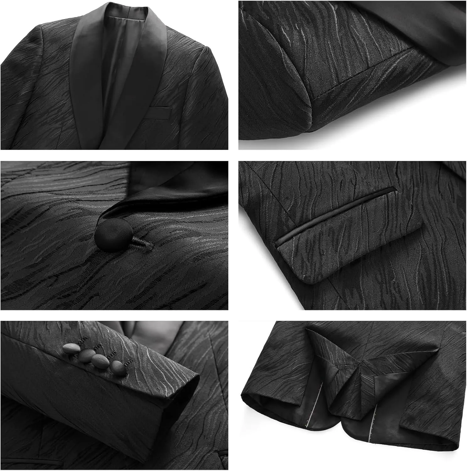 Boys Suit Slim Fit 3 Piece Tuxedo Formal Ripple Pattern Suit Set One Button Blazer Jacket Vest Pants