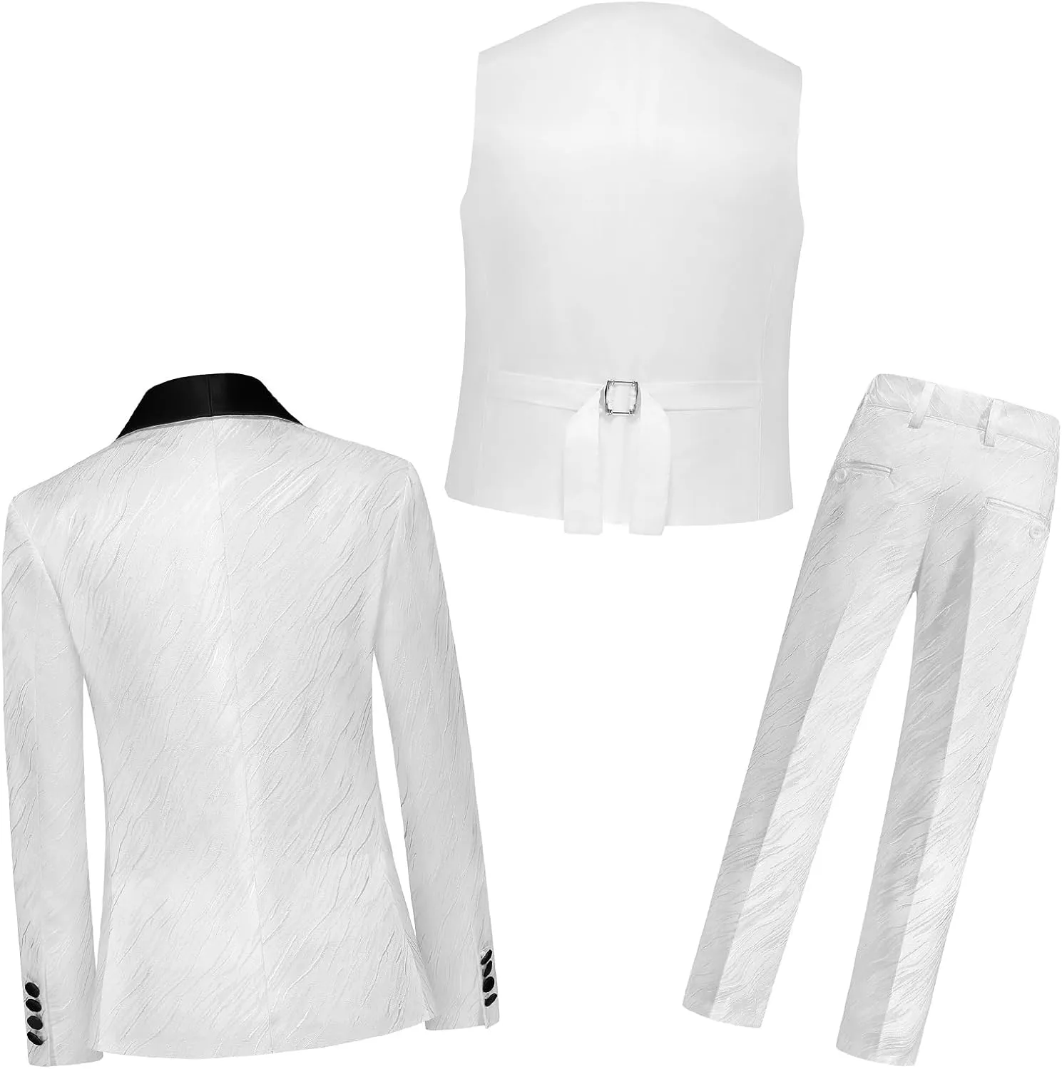 Boys Suit Slim Fit 3 Piece Tuxedo Formal Ripple Pattern Suit Set One Button Blazer Jacket Vest Pants