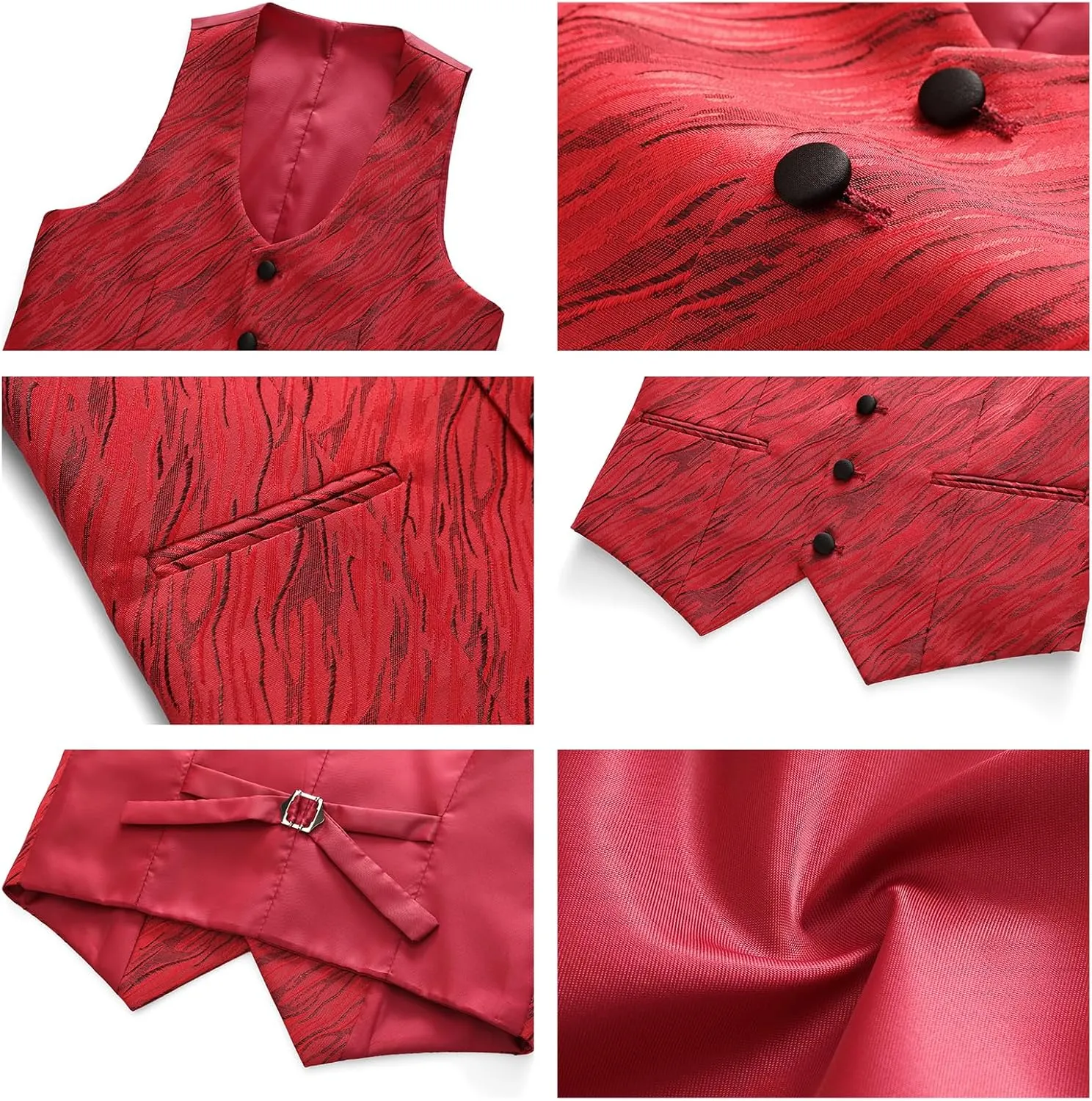 Boys Suit Slim Fit 3 Piece Tuxedo Formal Ripple Pattern Suit Set One Button Blazer Jacket Vest Pants