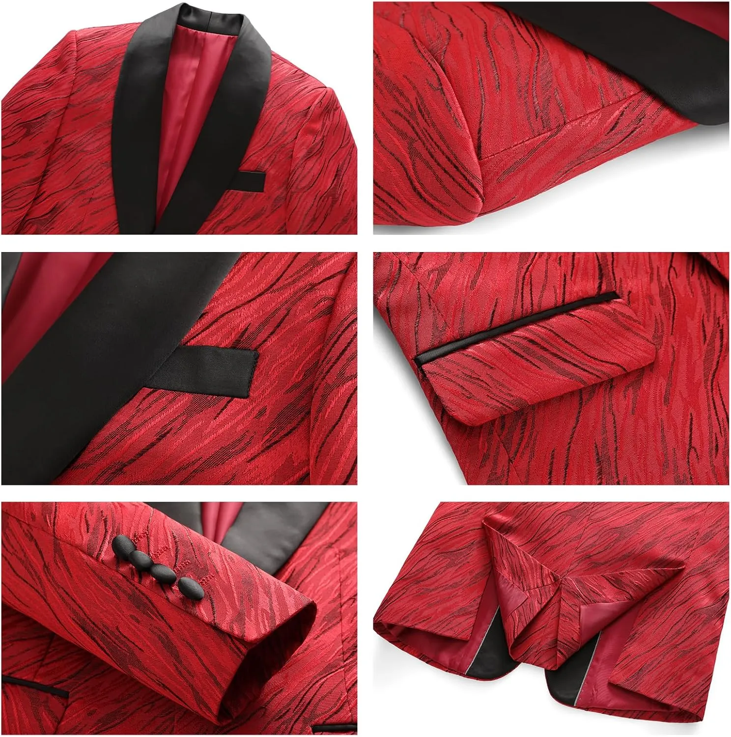 Boys Suit Slim Fit 3 Piece Tuxedo Formal Ripple Pattern Suit Set One Button Blazer Jacket Vest Pants