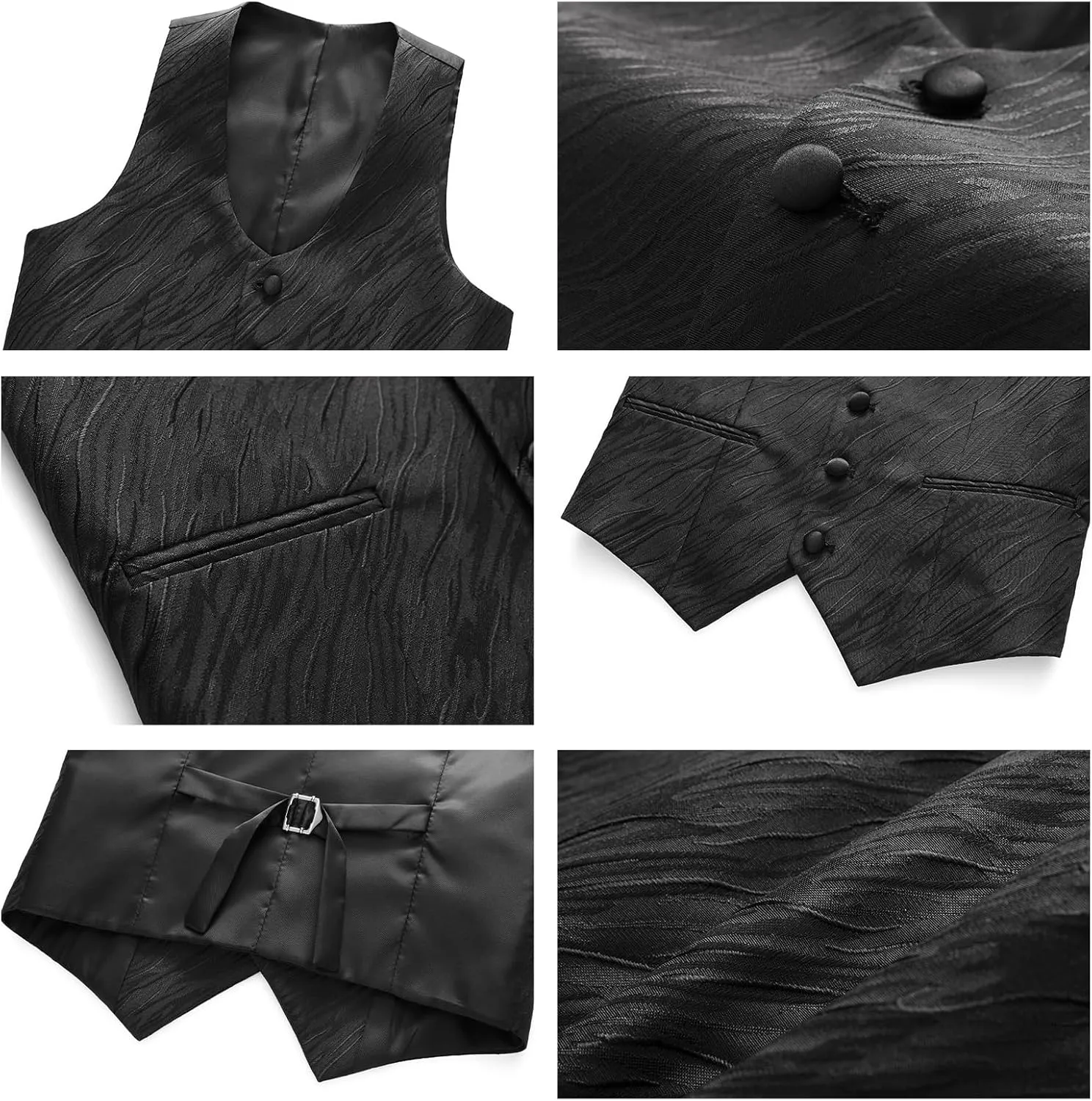 Boys Suit Slim Fit 3 Piece Tuxedo Formal Ripple Pattern Suit Set One Button Blazer Jacket Vest Pants