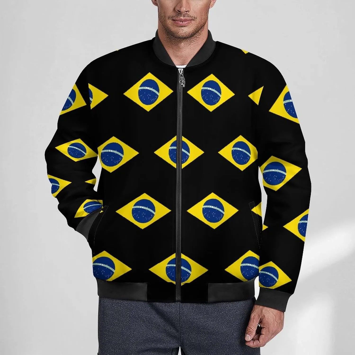 Brazil Men's Bomber Jacket Lightweight Windbreaker Fashion Spring Fall Coats Casual Jackets for Men