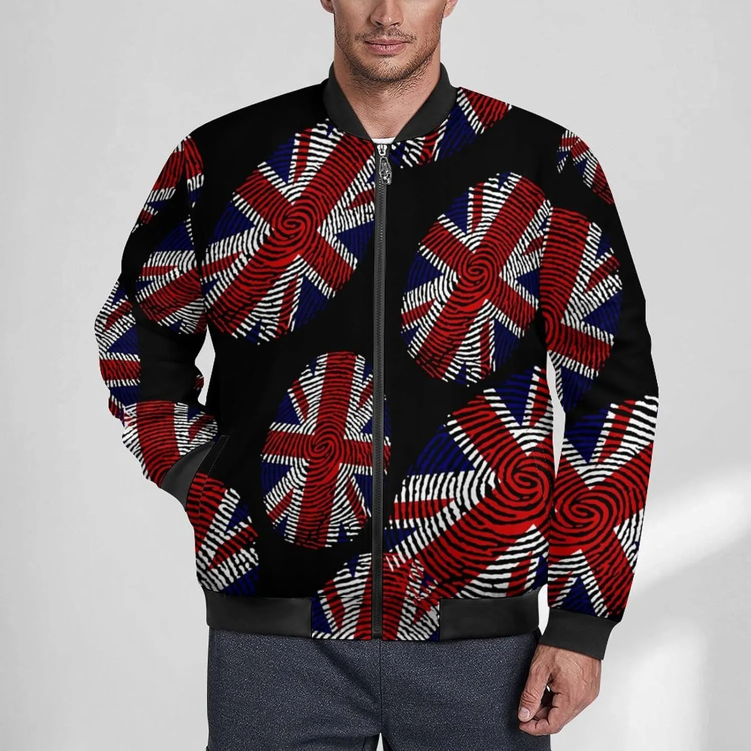 Britain Flag Finger Men's Bomber Jacket Lightweight Windbreaker Fashion Spring Fall Coats Casual Jackets for Men