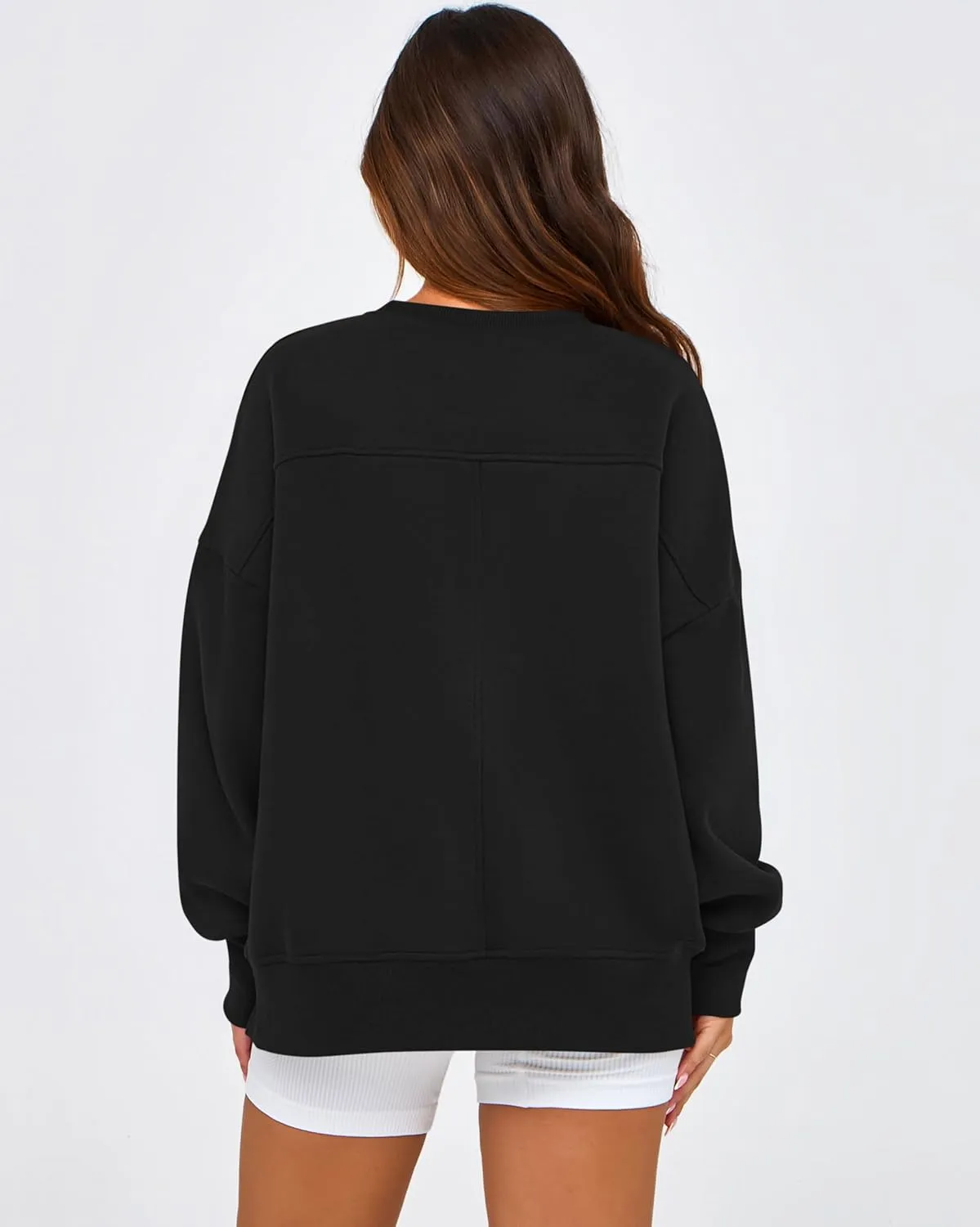 BTFBM Women's Casual Crewneck Sweatshirts 2025 Spring Fall Clothes Long Sleeve Side Slit Workout Fleece Pullover Tops