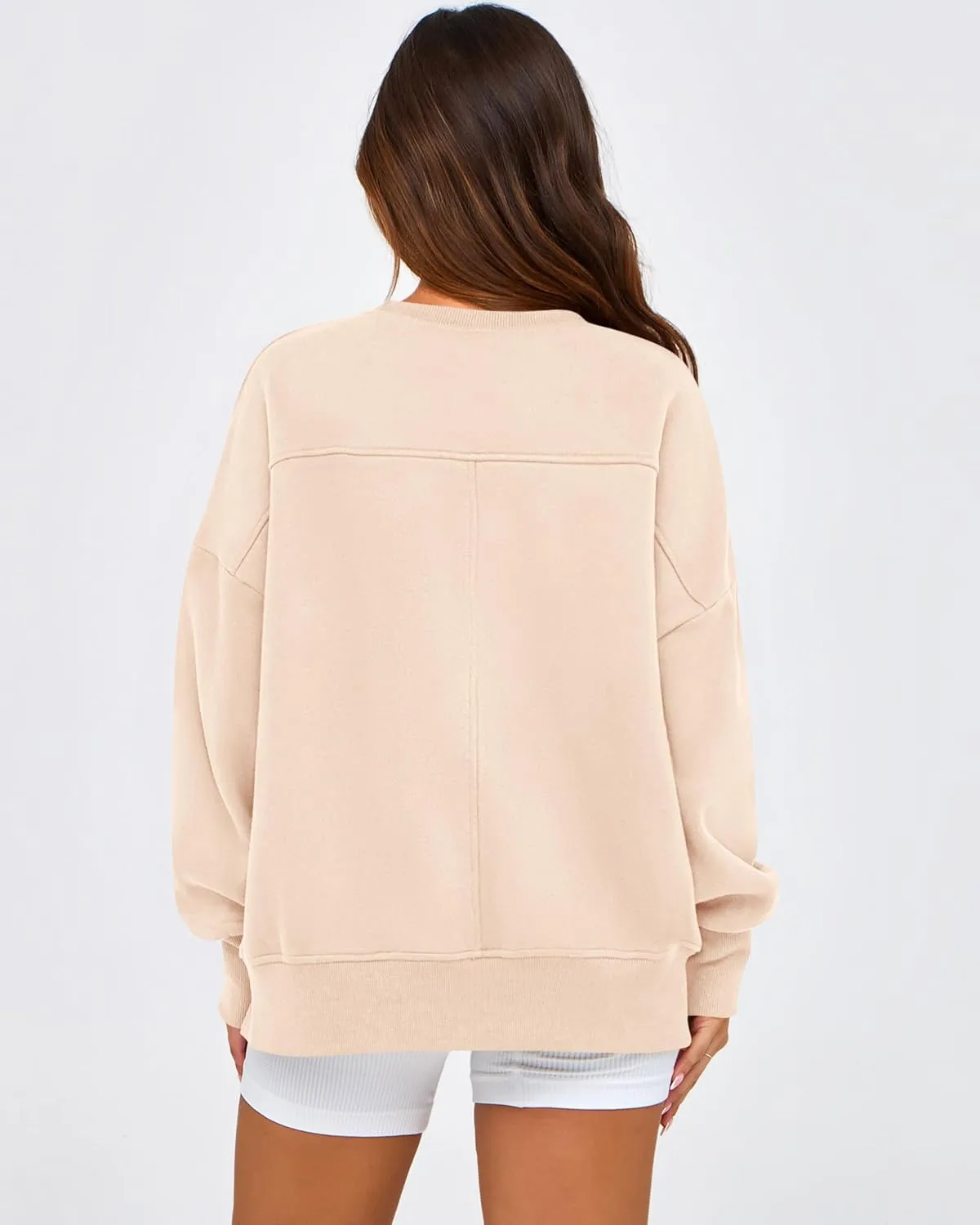 BTFBM Women's Casual Crewneck Sweatshirts 2025 Spring Fall Clothes Long Sleeve Side Slit Workout Fleece Pullover Tops