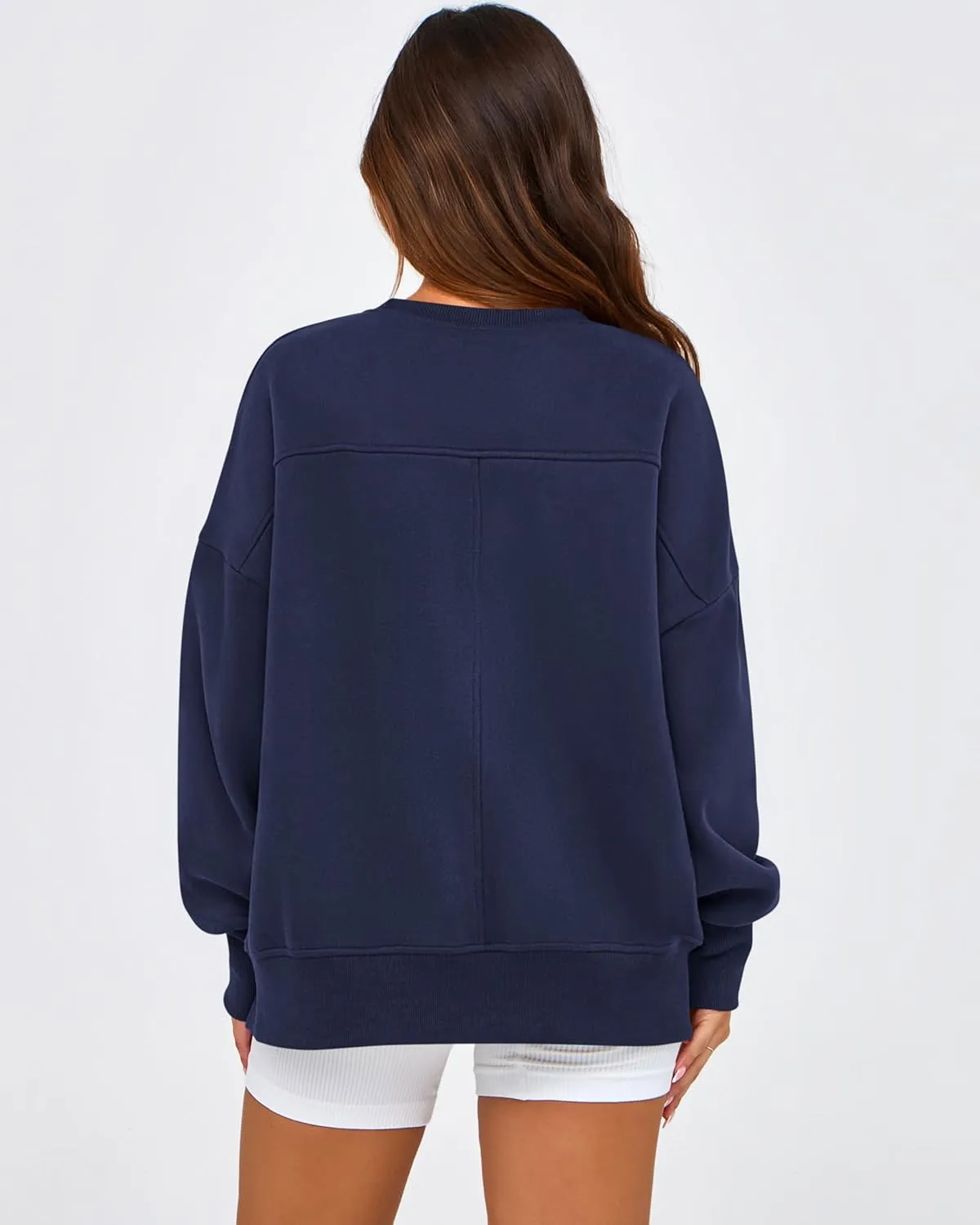 BTFBM Women's Casual Crewneck Sweatshirts 2025 Spring Fall Clothes Long Sleeve Side Slit Workout Fleece Pullover Tops
