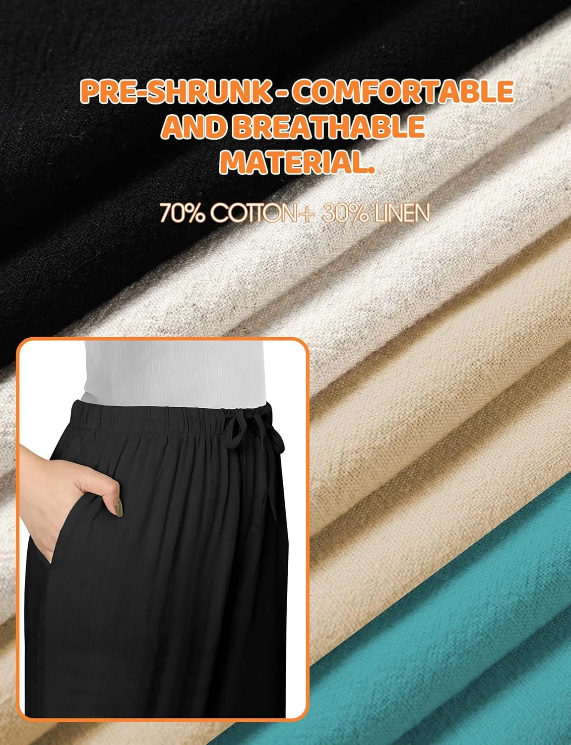 Buauty Wide Leg Linen Pants Women Plus Size Palazzo Pants High Waisted Lounge Pants Casual Comfy Flowy Beach Summer Trousers