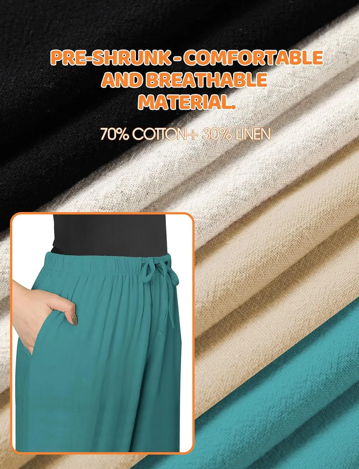 Buauty Wide Leg Linen Pants Women Plus Size Palazzo Pants High Waisted Lounge Pants Casual Comfy Flowy Beach Summer Trousers