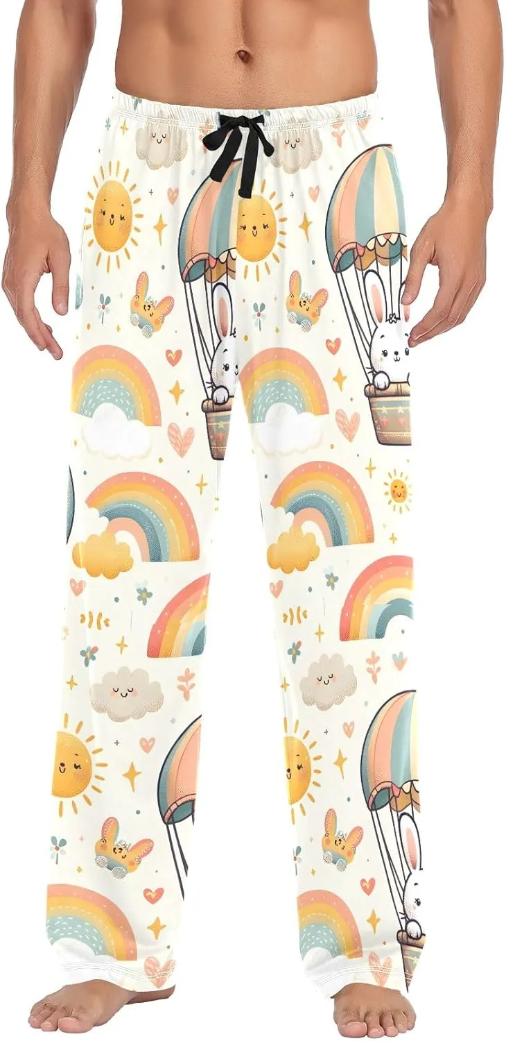 Bunnies in Hot Air Balloons Men's Pajama Pants Lightweight Sleepwear Bottom Lounge Pants