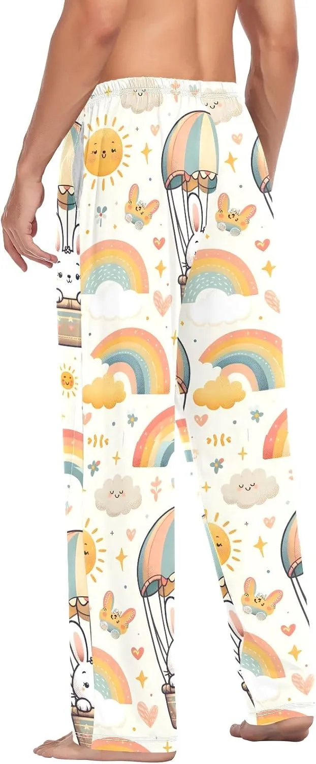 Bunnies in Hot Air Balloons Men's Pajama Pants Lightweight Sleepwear Bottom Lounge Pants