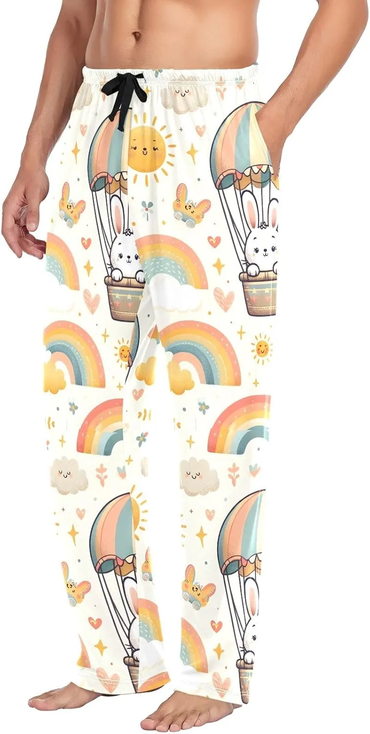 Bunnies in Hot Air Balloons Men's Pajama Pants Lightweight Sleepwear Bottom Lounge Pants