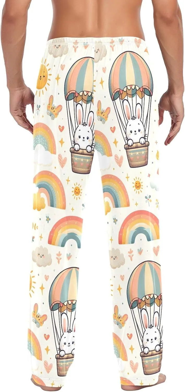 Bunnies in Hot Air Balloons Men's Pajama Pants Lightweight Sleepwear Bottom Lounge Pants
