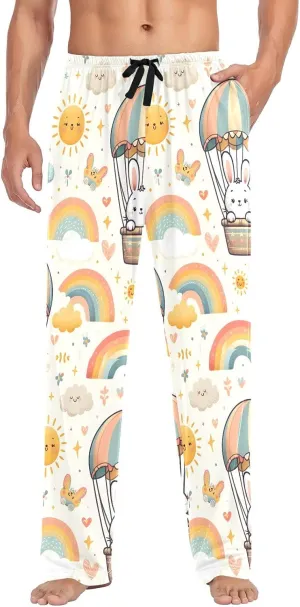 Bunnies in Hot Air Balloons Men's Pajama Pants Lightweight Sleepwear Bottom Lounge Pants