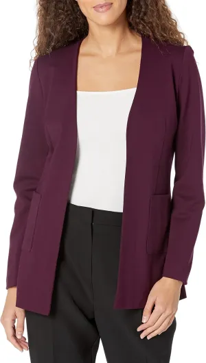 Calvin Klein Women's Lightweight Ponte V Neck Utilitarian Pockets Jacket (Standard and Plus Size)