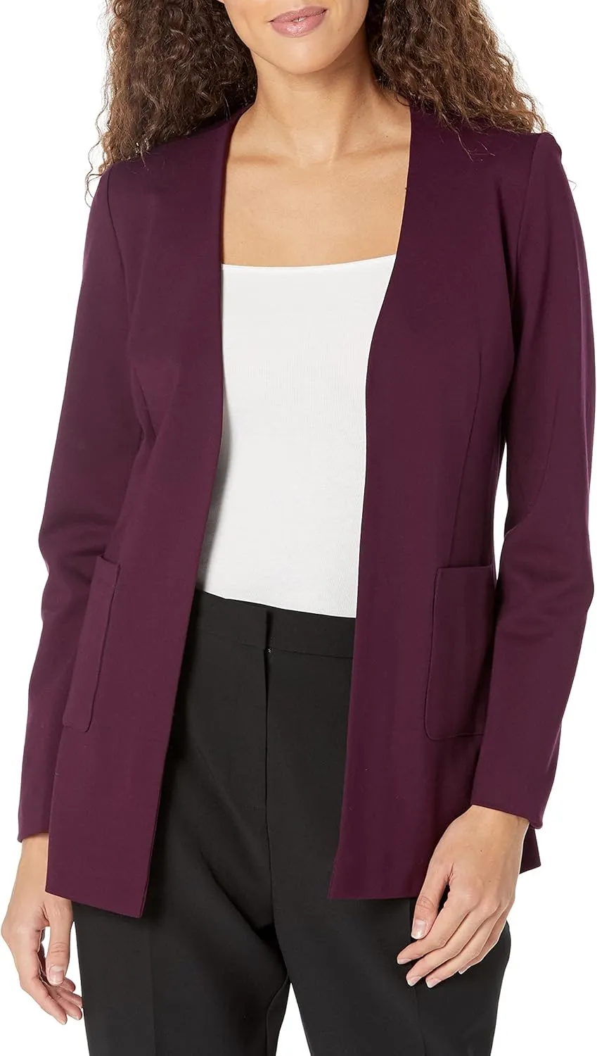 Calvin Klein Women's Lightweight Ponte V Neck Utilitarian Pockets Jacket (Standard and Plus Size)