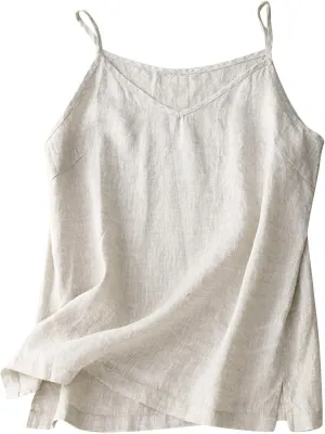 Camisole Tops for Women Gauze Shirts Summer Casual Spaghetti Strap V Neck Sleeveless Blouses with Side Slit