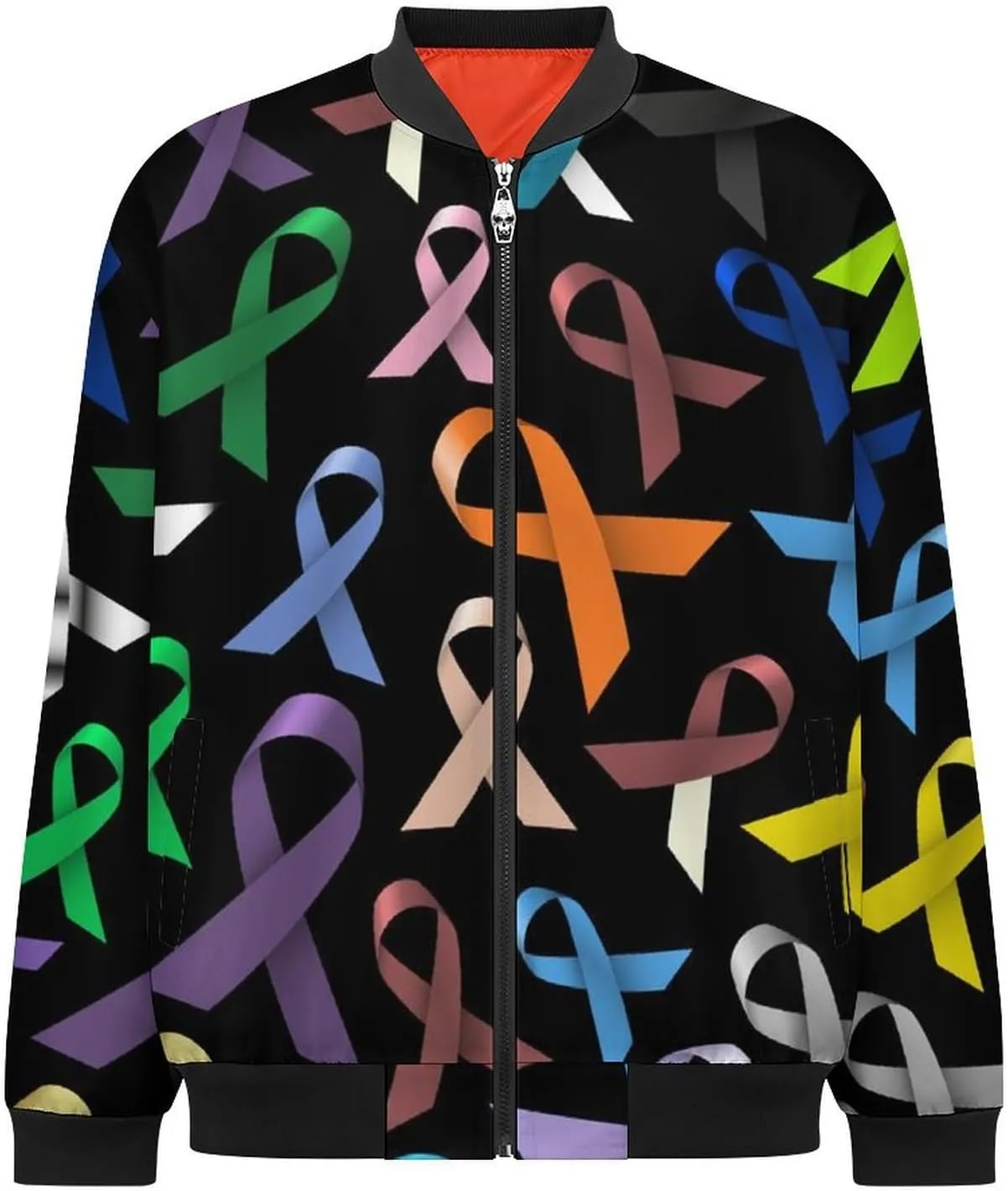 Cancer Awareness Color Ribbons Men's Bomber Jacket Lightweight Windbreaker Fashion Spring Fall Coats Casual Jackets for Men