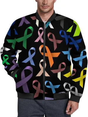 Cancer Awareness Color Ribbons Men's Bomber Jacket Lightweight Windbreaker Fashion Spring Fall Coats Casual Jackets for Men