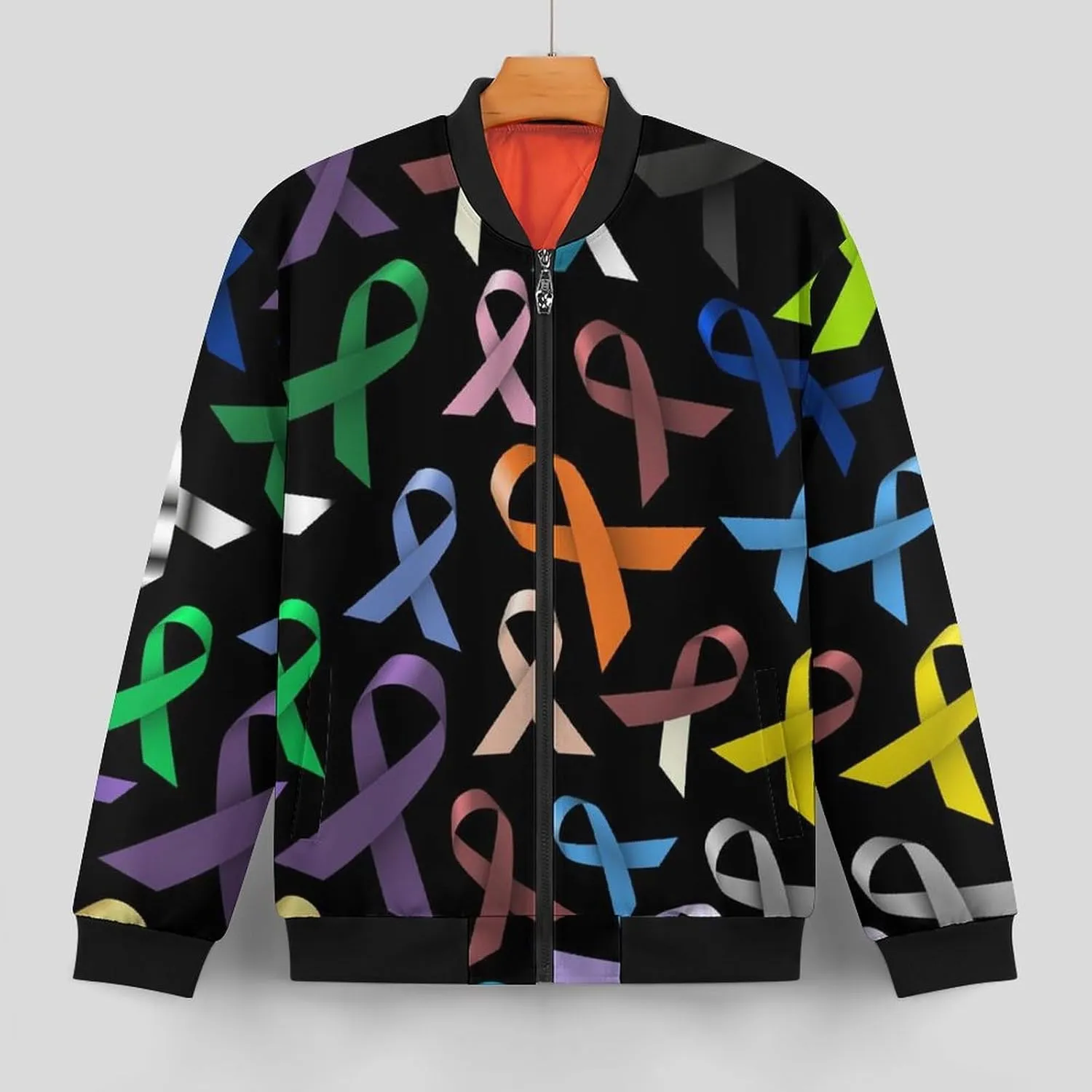 Cancer Awareness Color Ribbons Men's Bomber Jacket Lightweight Windbreaker Fashion Spring Fall Coats Casual Jackets for Men