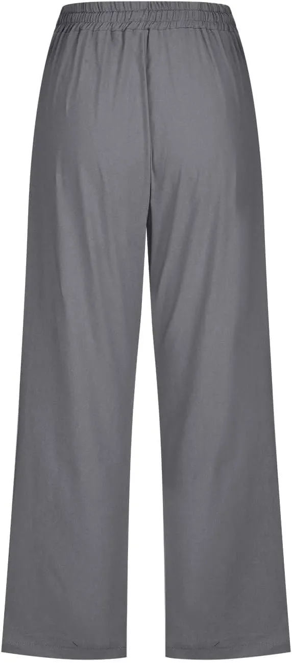 Capri Pants for Women 2025 Swmmer Elastic Waist Linen Pants Drawstring Straight Leg Capris Comfy Lounge Pants Trousers
