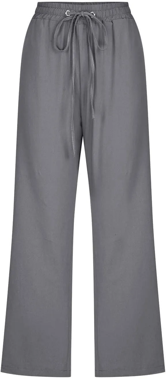 Capri Pants for Women 2025 Swmmer Elastic Waist Linen Pants Drawstring Straight Leg Capris Comfy Lounge Pants Trousers